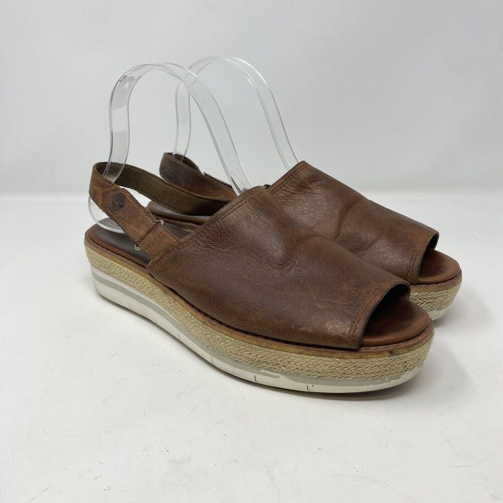 Timberland Womens Emerson Point Peep Toe Platform Sandal Size 8 Brown Leather - Picture 7 of 14